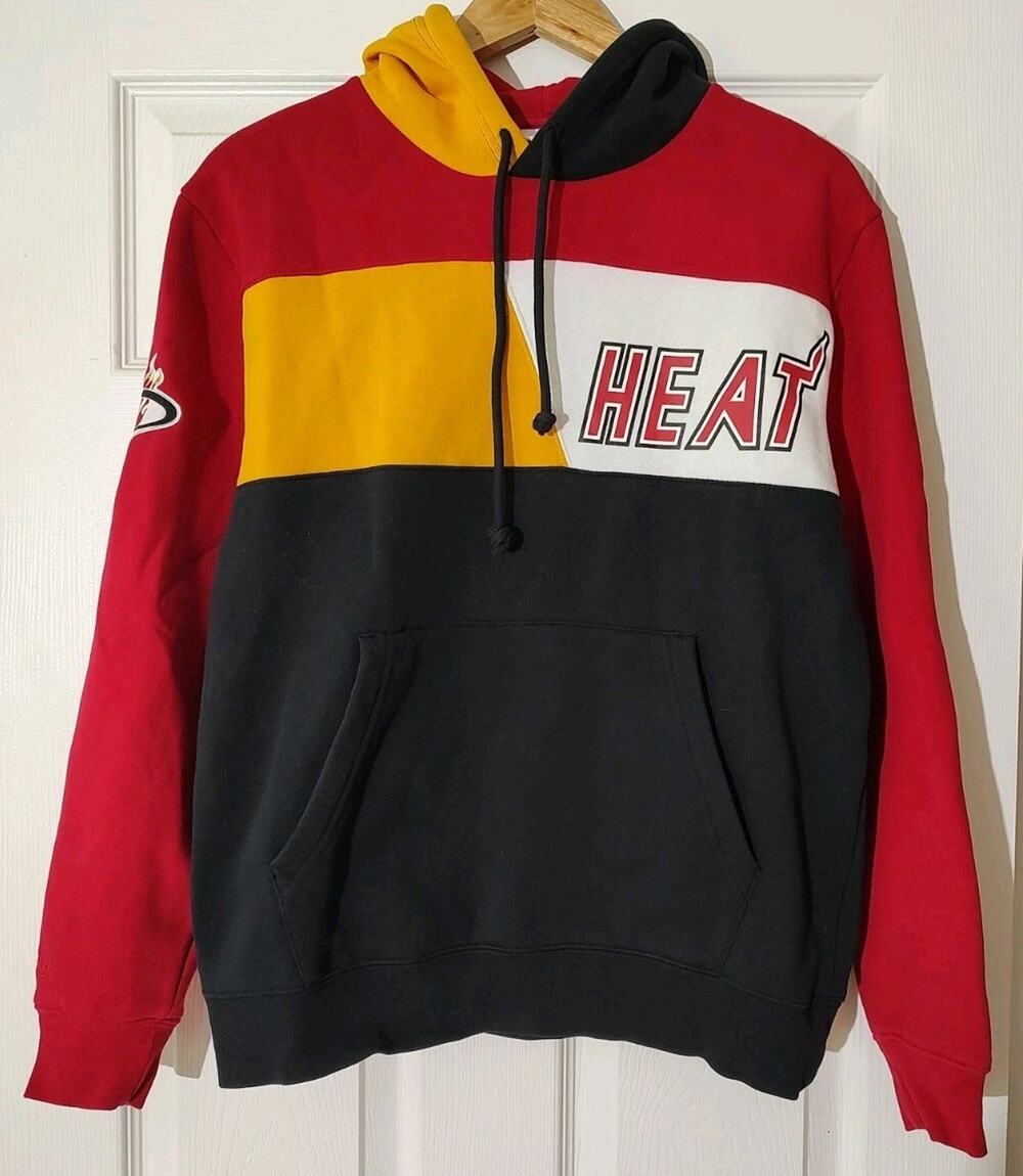 Men's Mitchell Ness Miami Heat Color Block Hoodie Sweatshirt NBA Basketball - M
